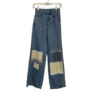 Pacsun Baggy Jeans Size 22 Patchwork Denim Wide Leg Women Blue